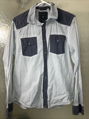 Guess Gray & Dark Blue Gray Western Slim Fit Collar Button Down Shirt